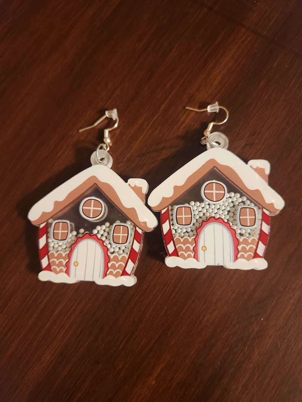 Holiday Gingerbread House Earrings - Brown & White